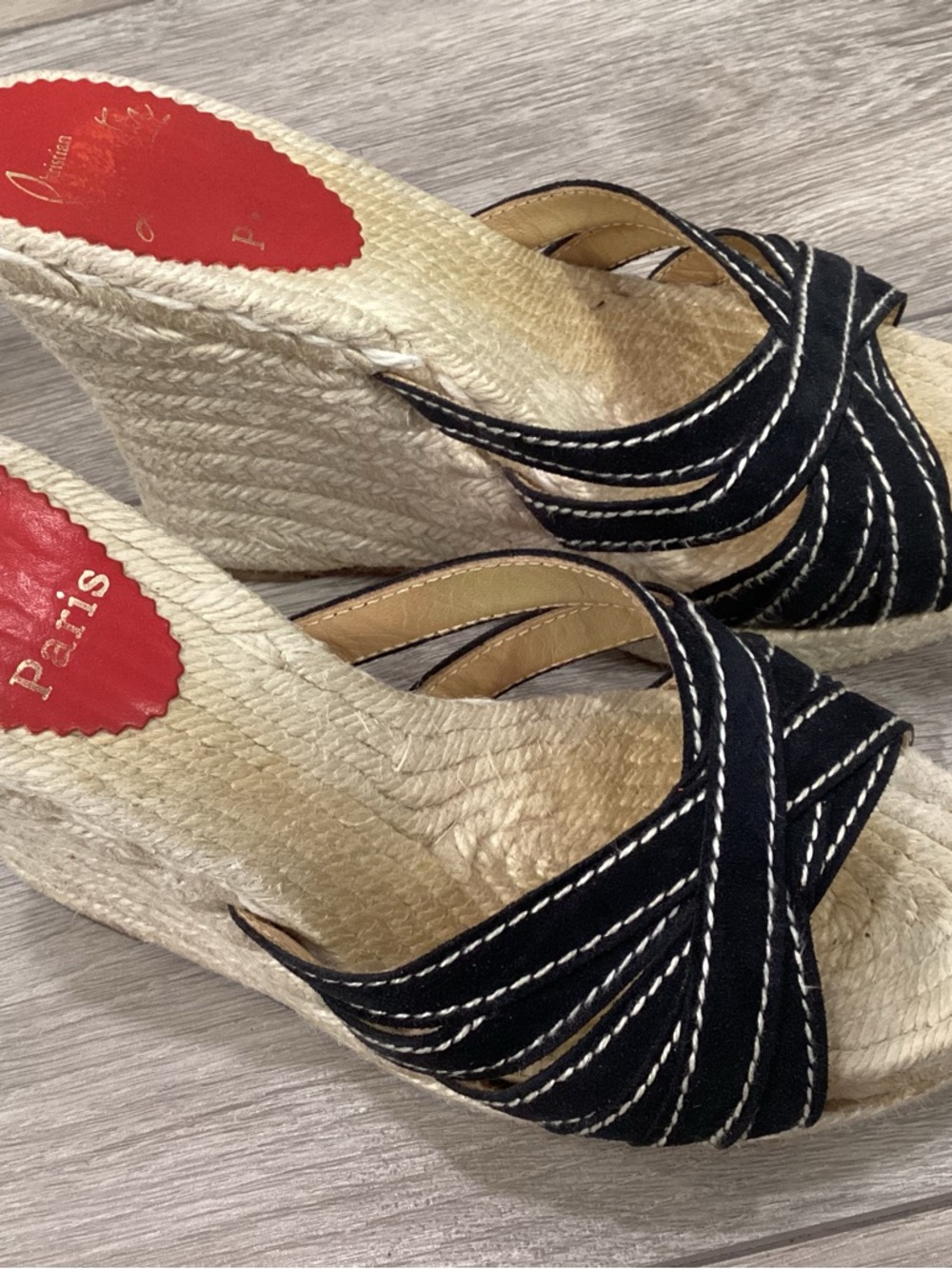 Christian Louboutin Espadrille Wedge Sandals 37 US 7 black - Picture 3 of 8